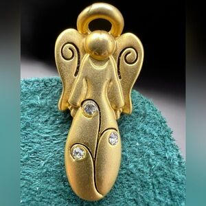 Gold tone Angel Pin with 3 Clear White Sparkling Crystal Accents